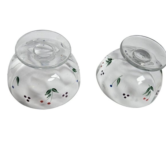 Vintage Crate & Barrel Hand Painted Footed Bowls Glass with Fruit Hungary Made - Picture 3 of 5